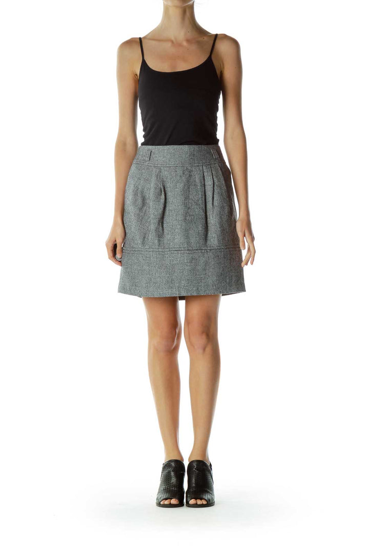 Gray Pleated Tweed Skirt