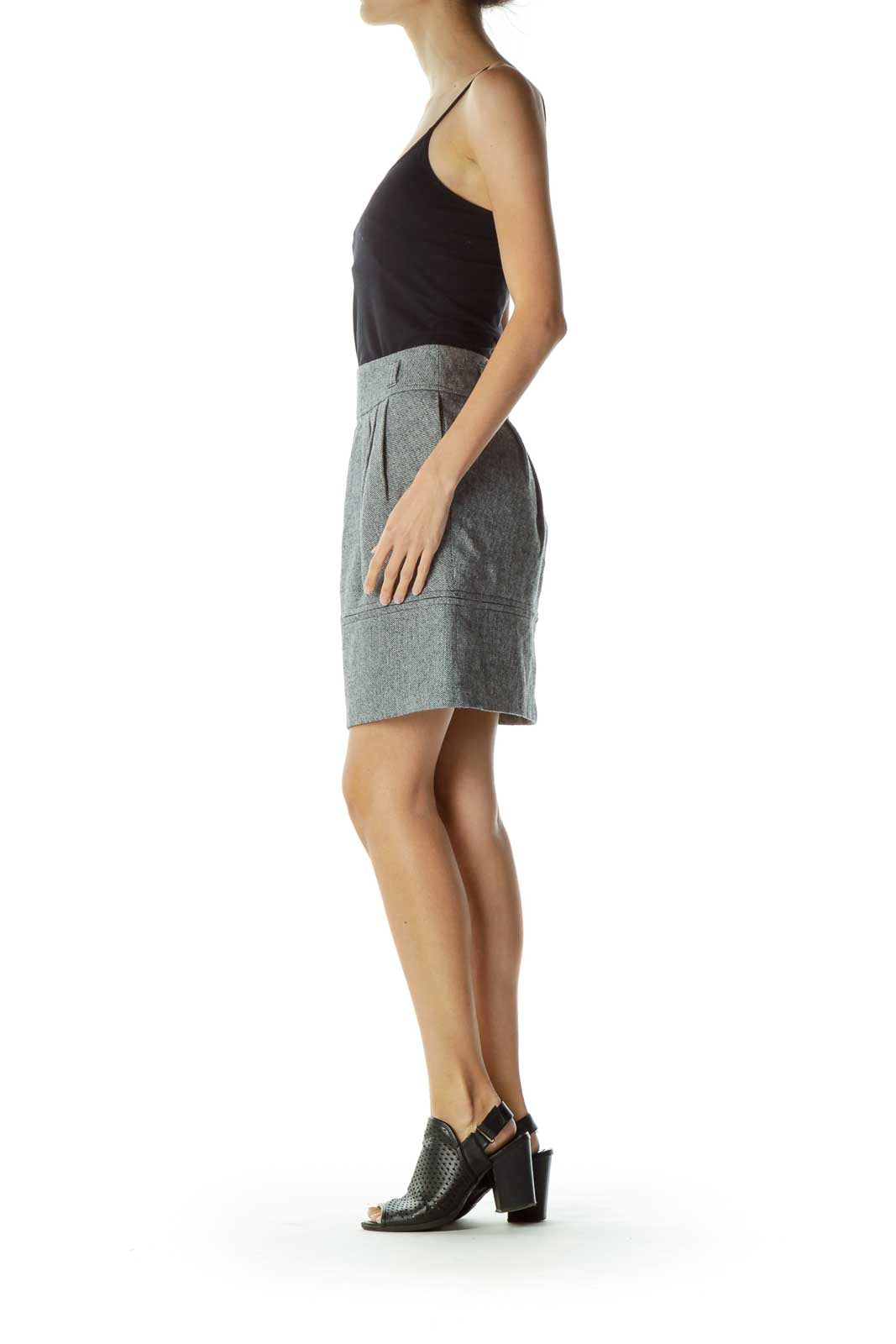 Gray Pleated Tweed Skirt