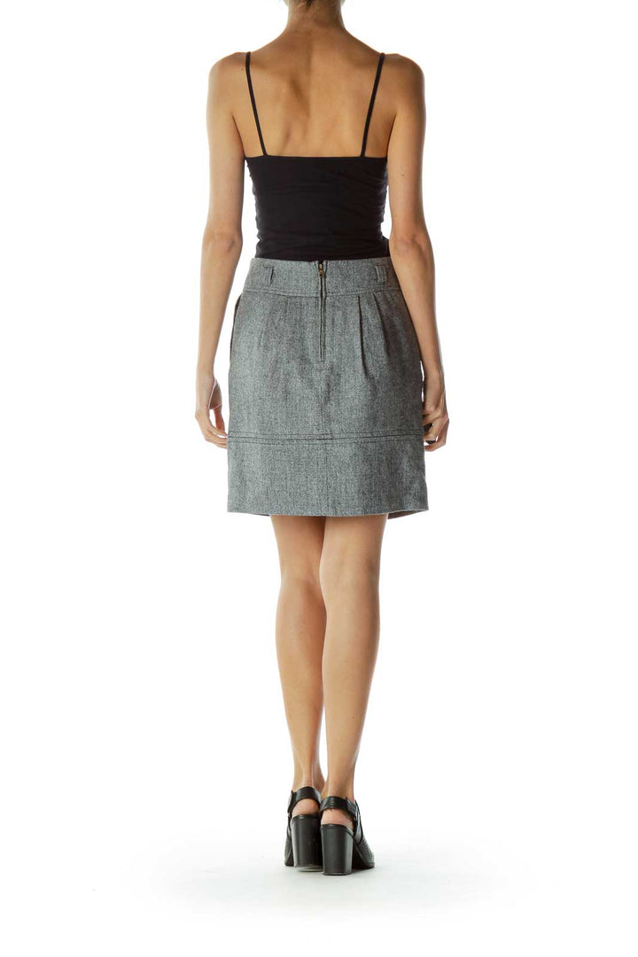 Gray Pleated Tweed Skirt