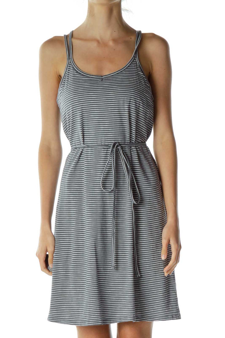 Gray White Striped Athletic Dress