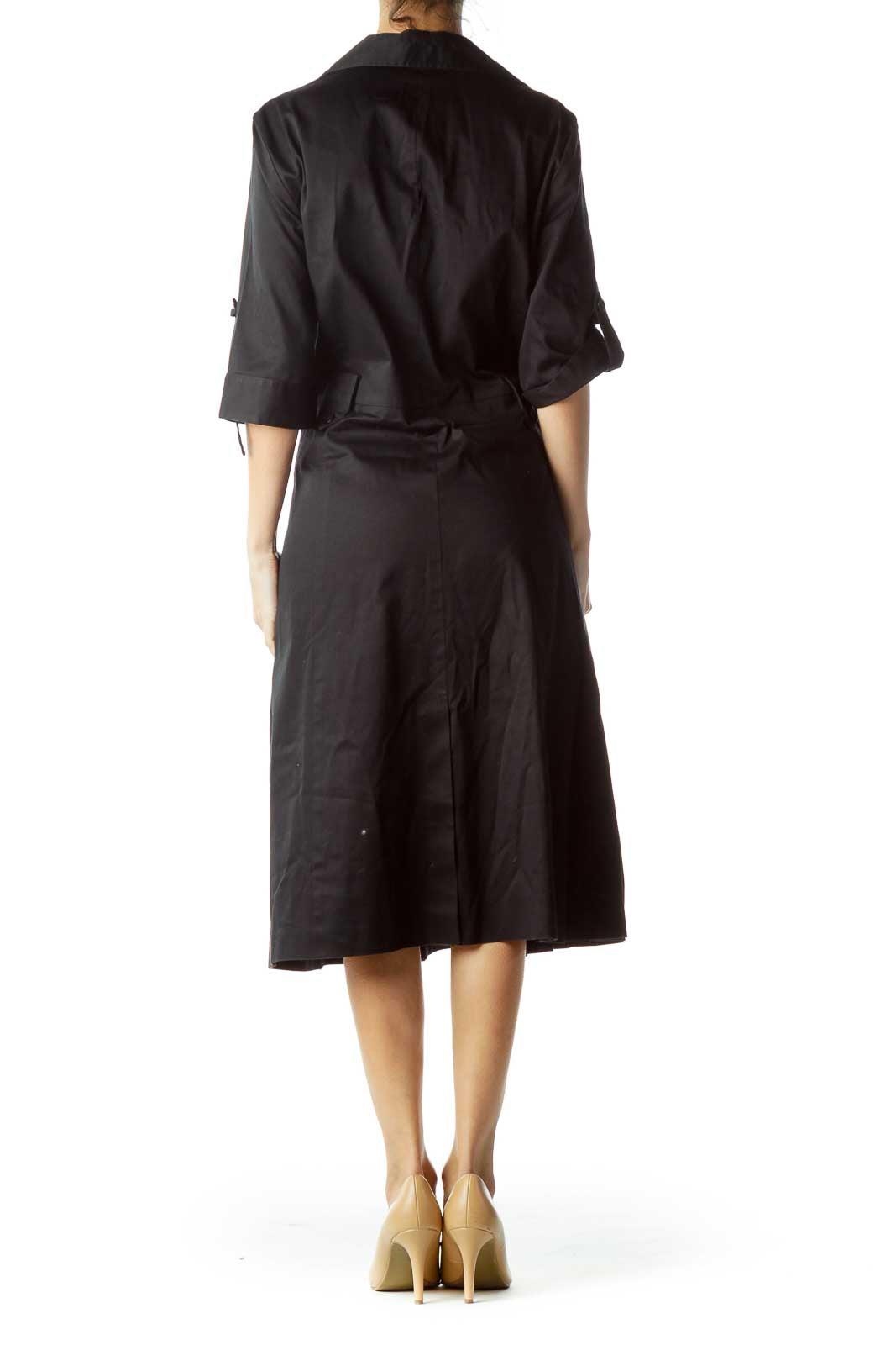 Black Pleated Collared Shirt Dress