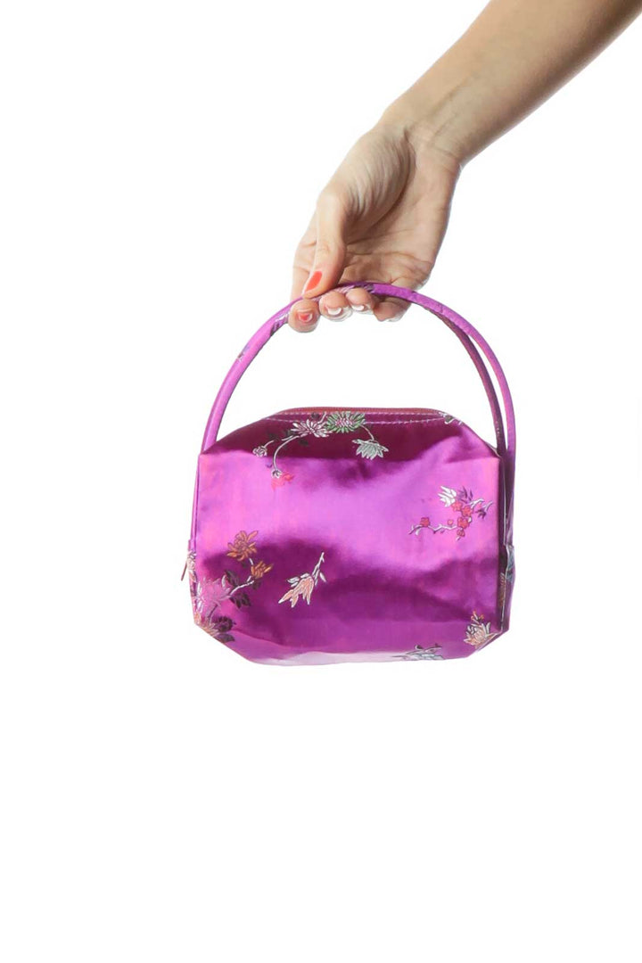 Purple Silk Flower Print Clutch