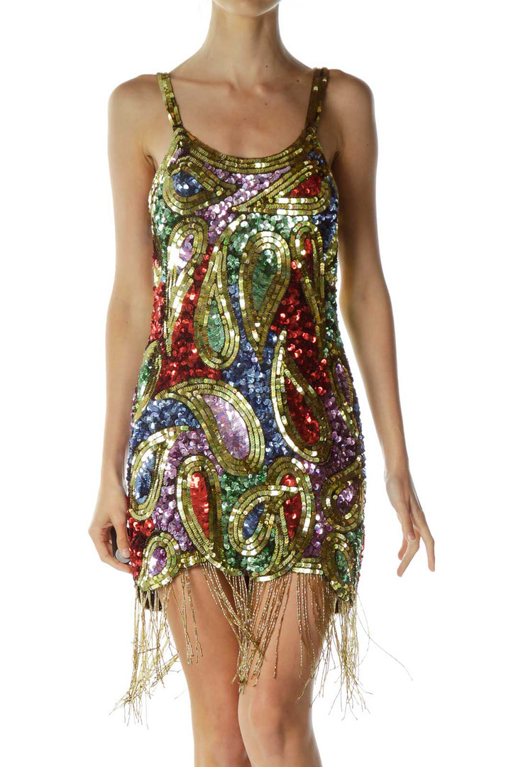 Multicolor Sequin Fringe Cocktail Dress