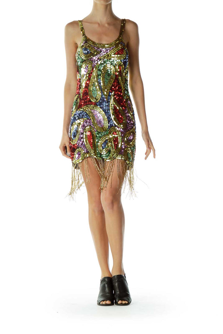Multicolor Sequin Fringe Cocktail Dress