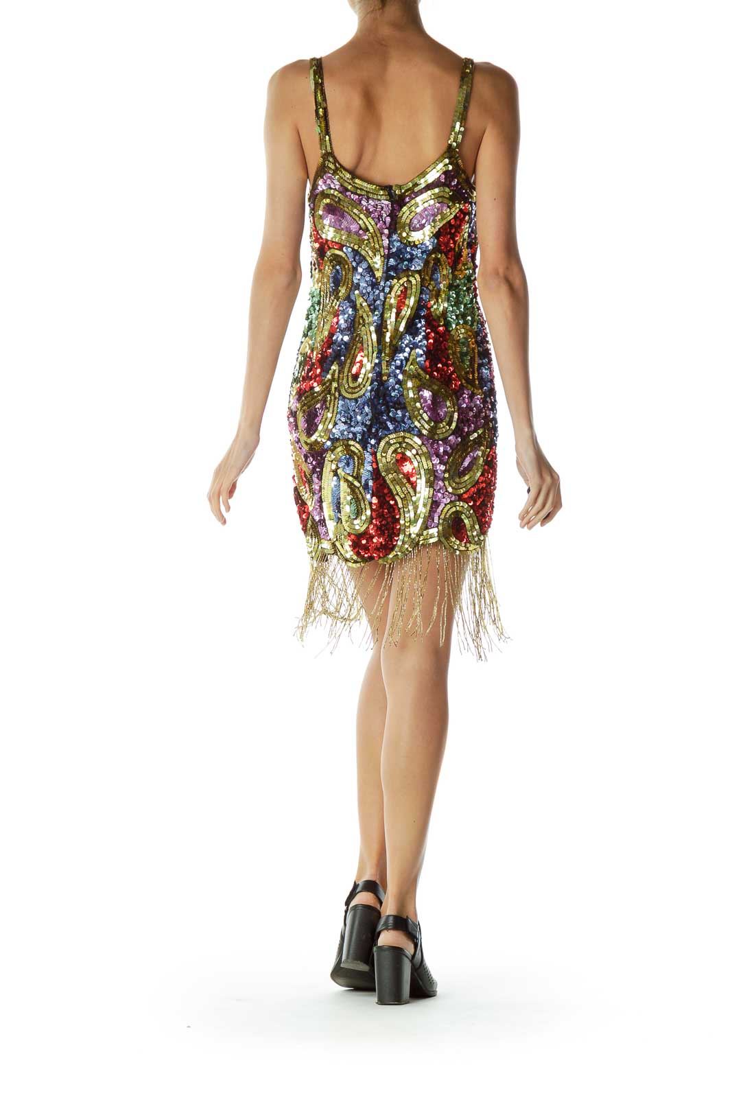 Multicolor Sequin Fringe Cocktail Dress