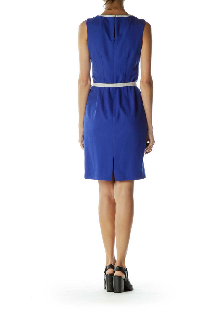 Blue Belted Sheath Dress