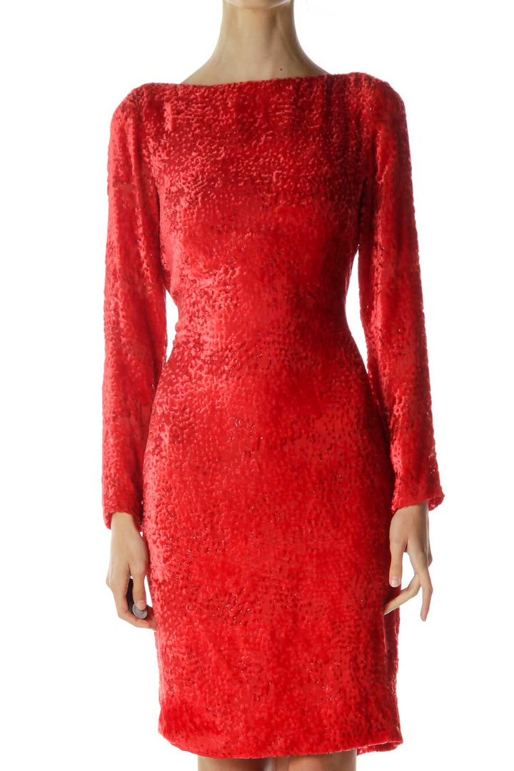 Red Velvet Metallic Christmas Party Dress