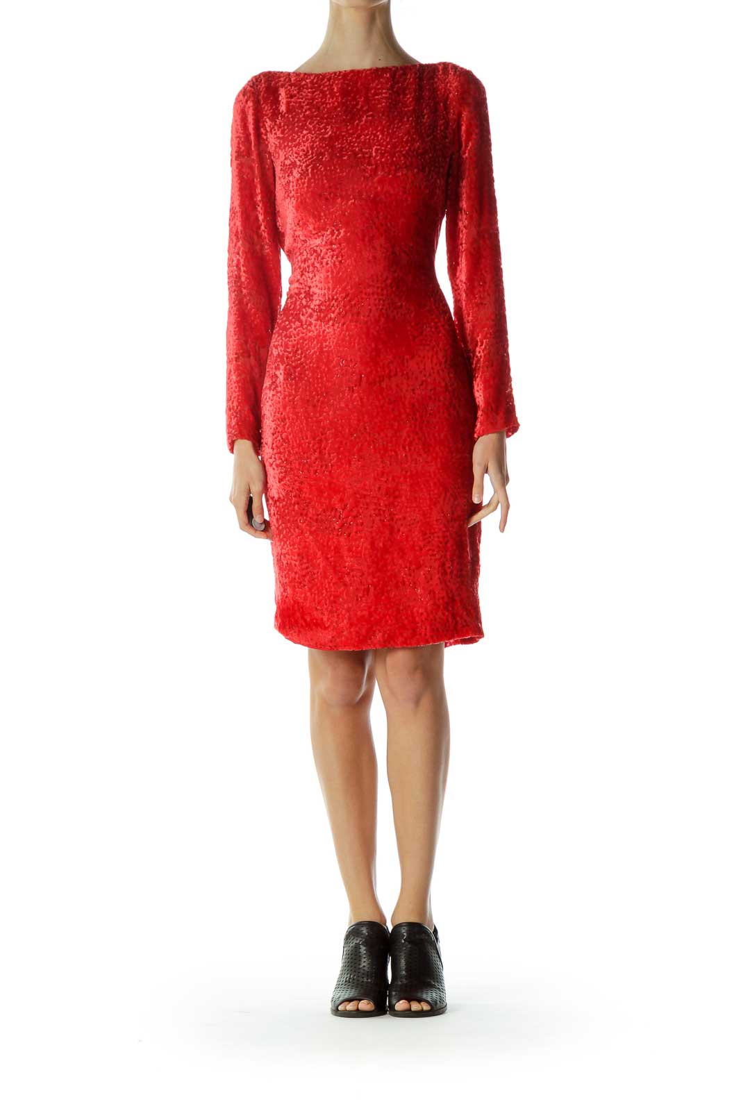 Red Velvet Metallic Christmas Party Dress