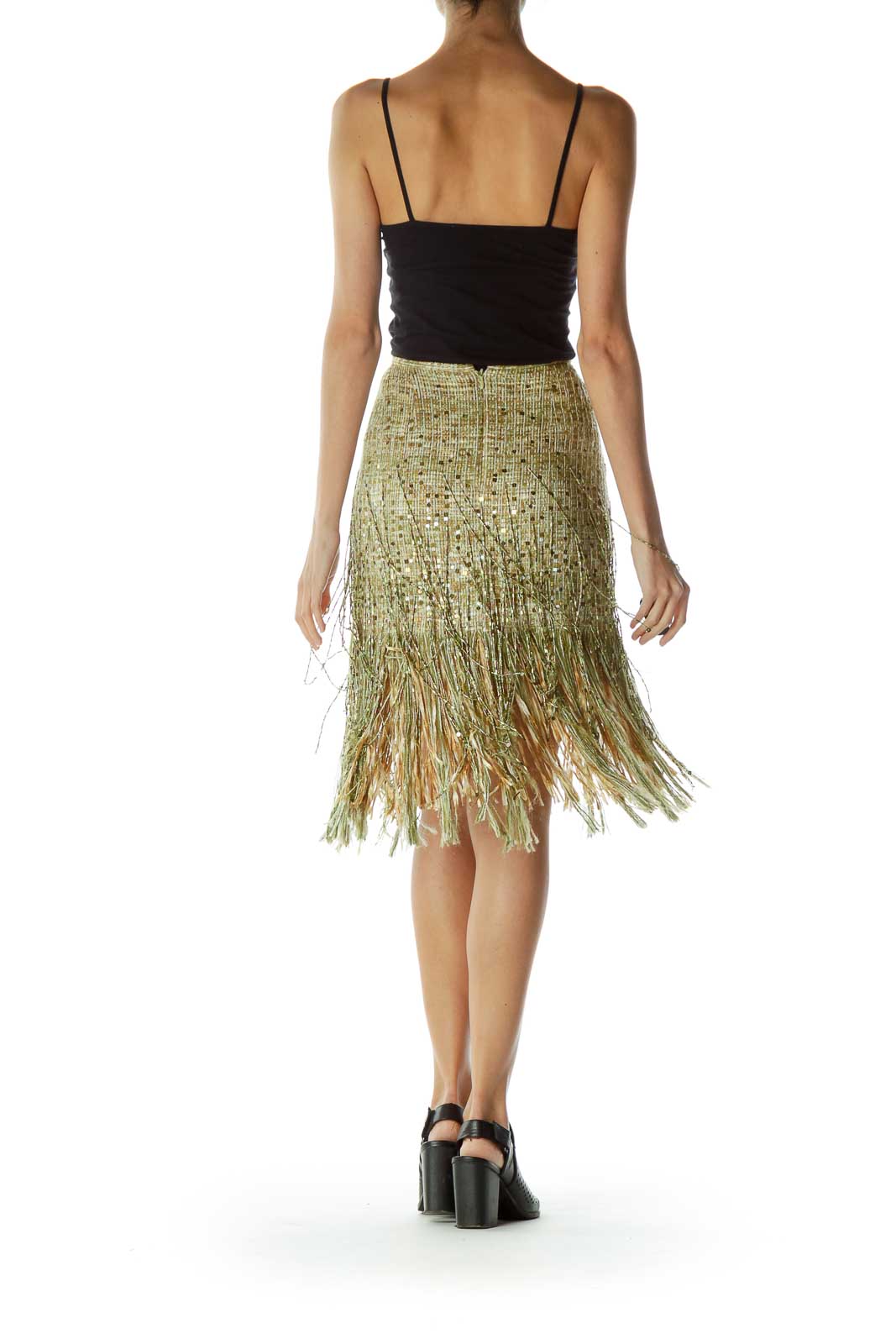 Green Fringe Tweed Mini Skirt