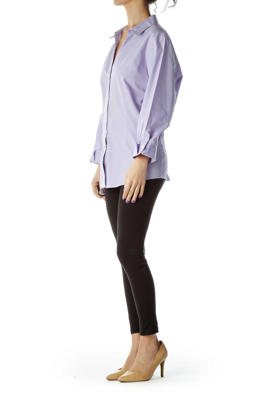 Purple Check 3/4 Sleeve Collared Shirt