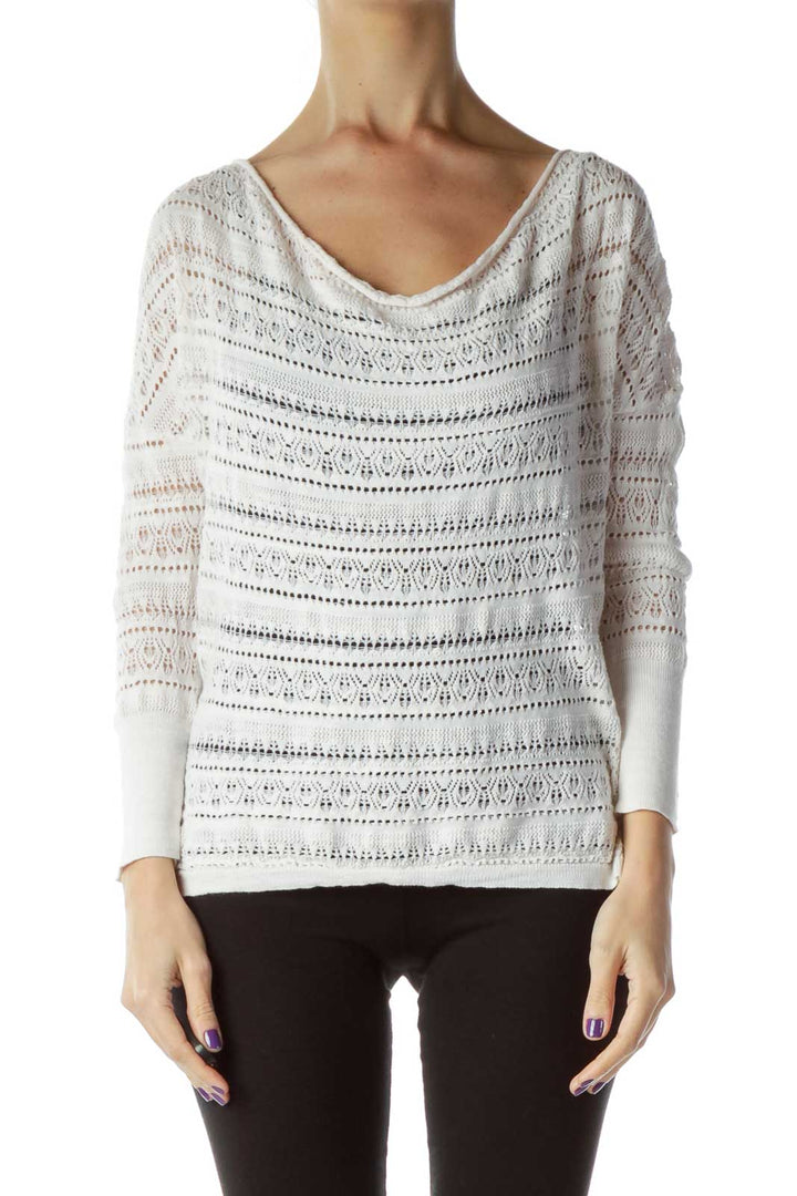 Cream Round Neck Crocheted Sweater