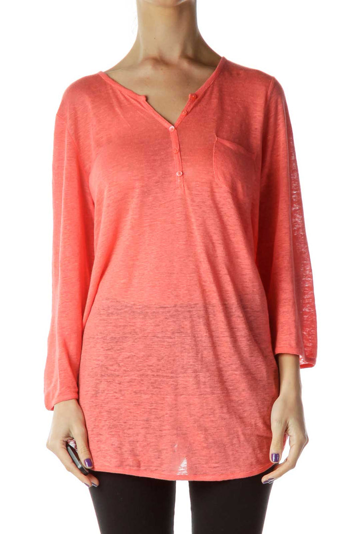 Orange V-neck Crop Sleeve Sweatshirt