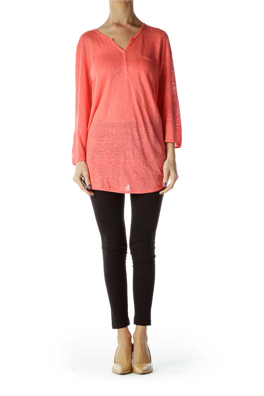 Orange V-neck Crop Sleeve Sweatshirt