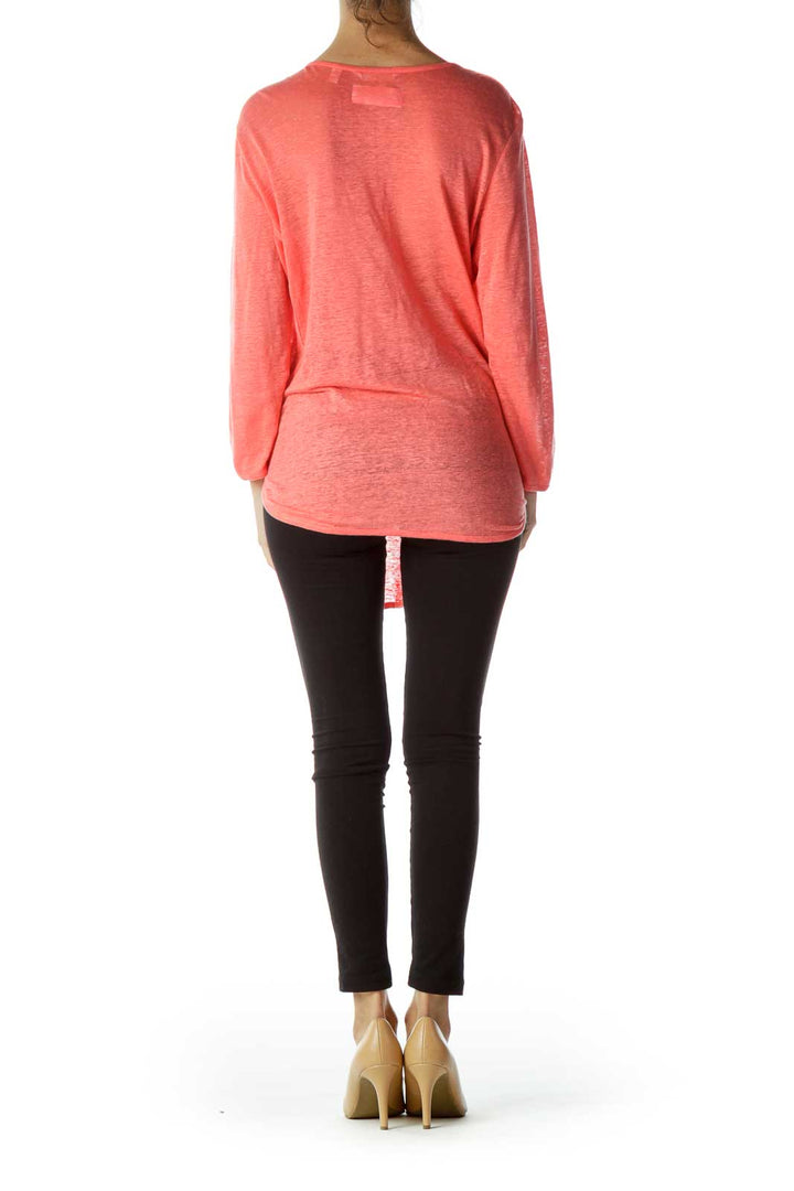 Orange V-neck Crop Sleeve Sweatshirt