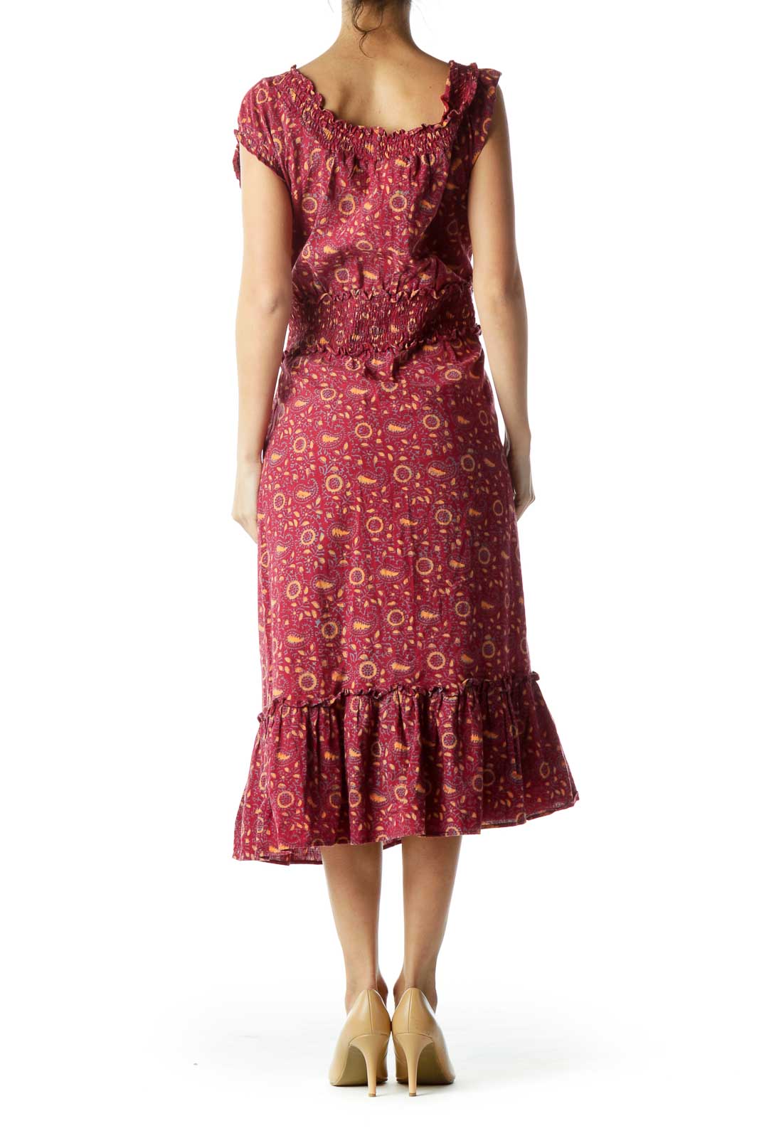 Red Printed Midi Day Dress