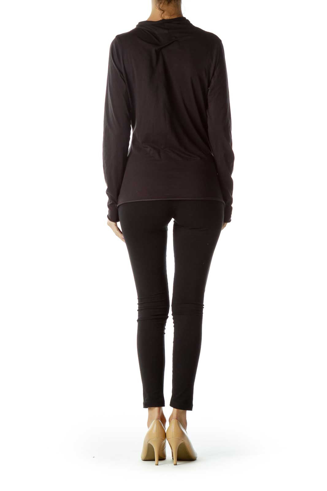 Black Surplice Long Sleeve Top