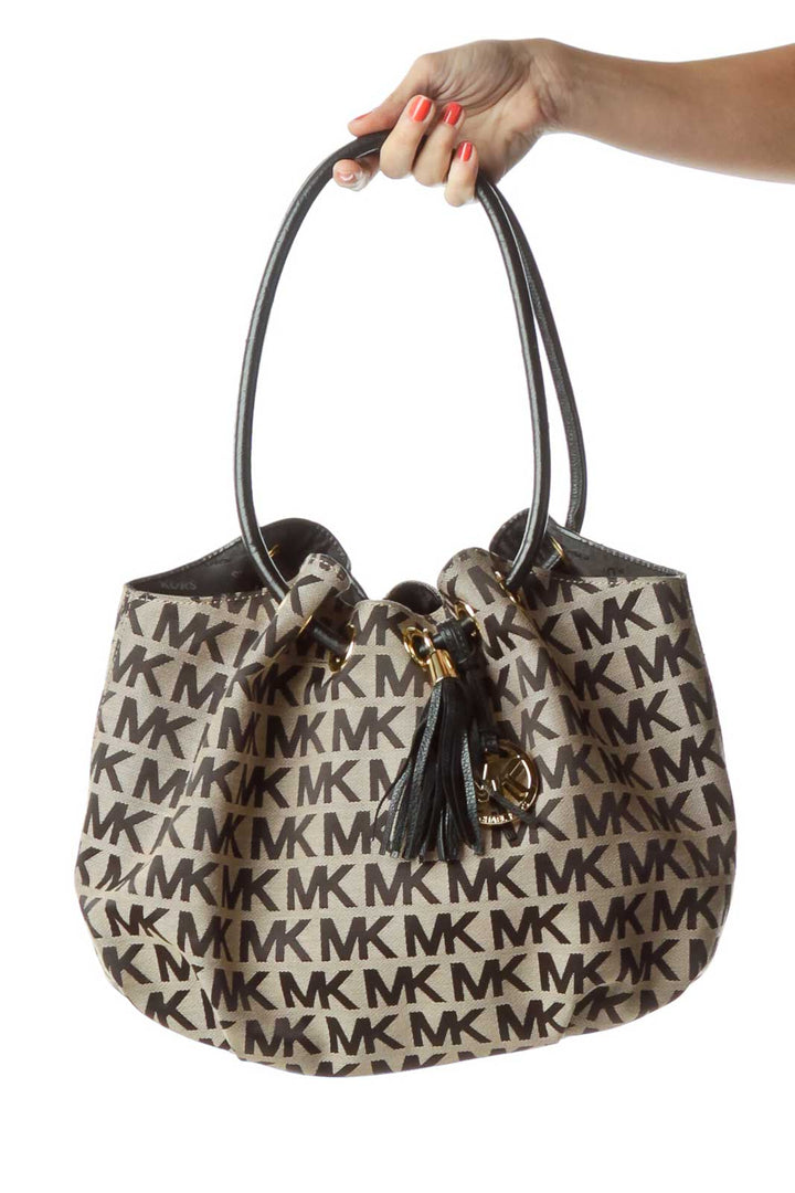 Beige Black Monogrammed Shoulder Bag