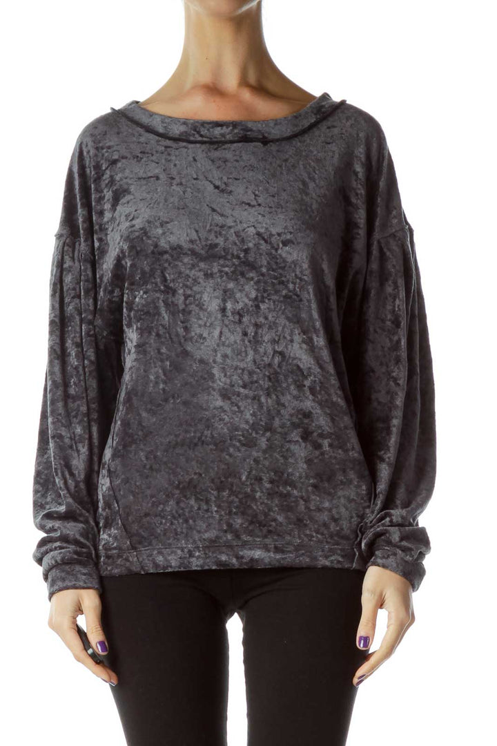 Front view of gray crushed velvet oversized sweater from Free People