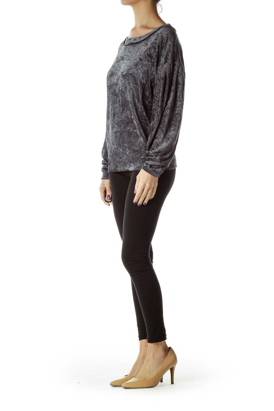 Front view of gray crushed velvet oversized sweater from Free People