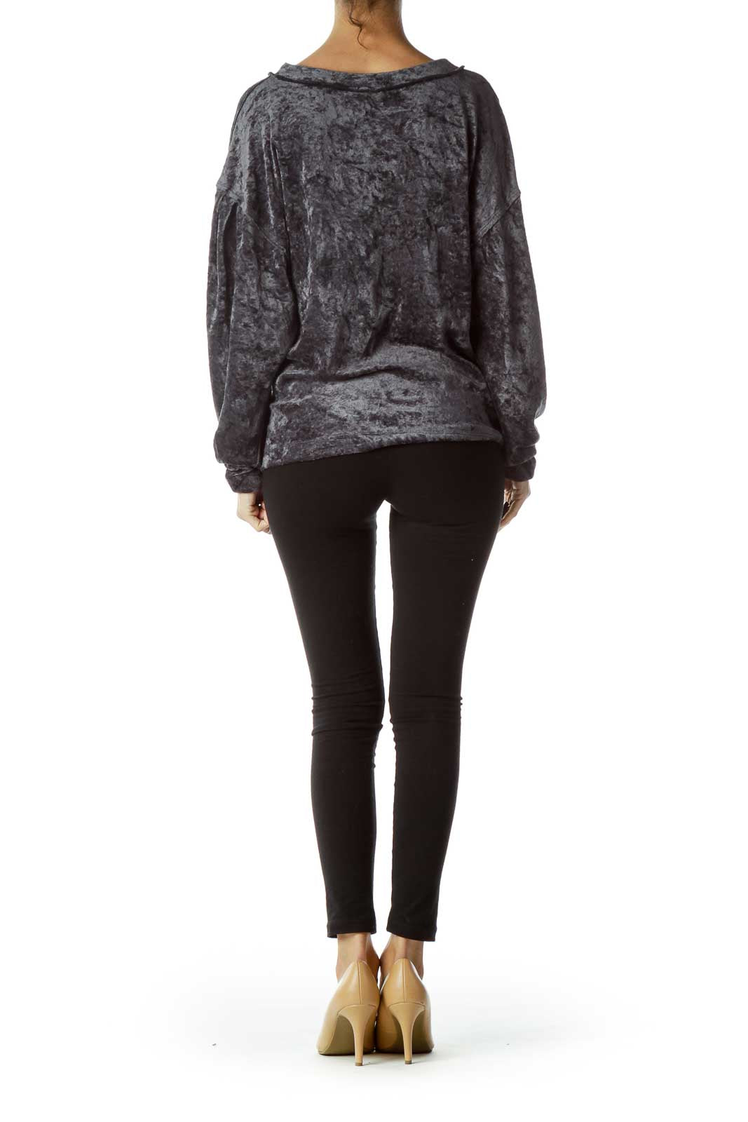 Back view of gray crushed velvet oversized sweater from Free People