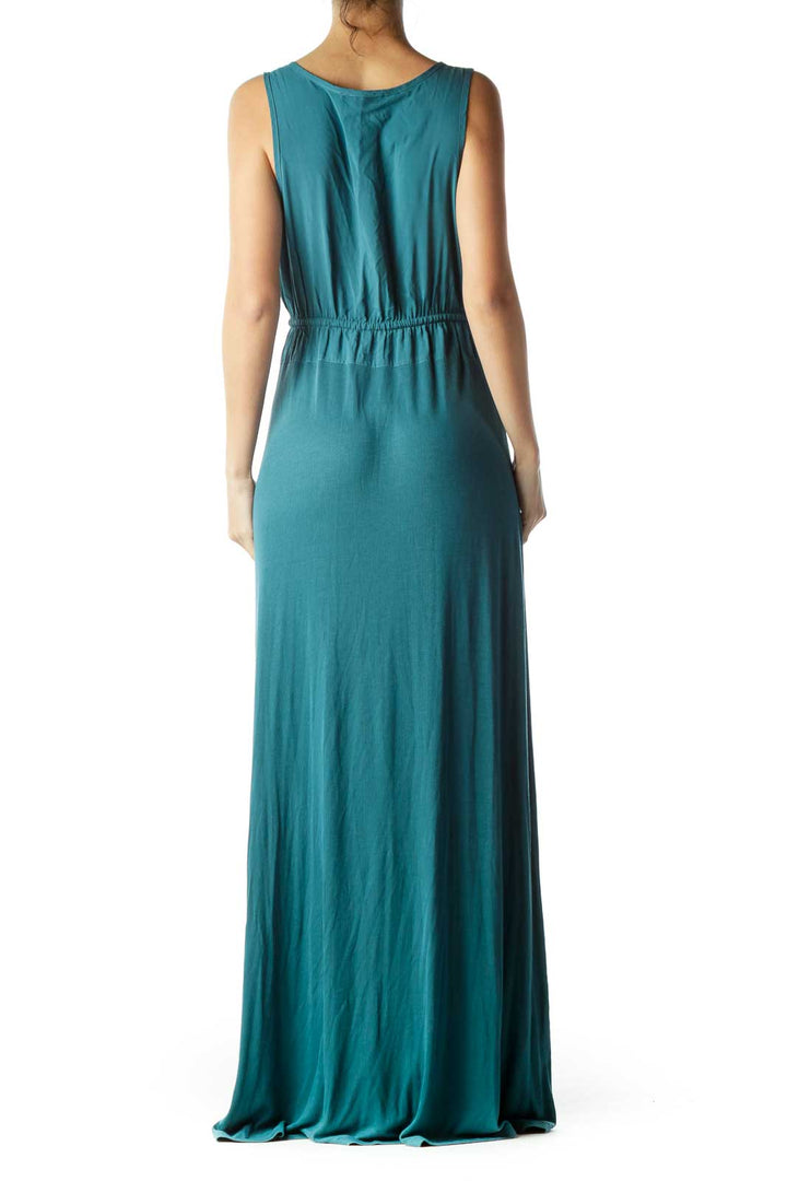 Blue V-Neck Maxi Dress