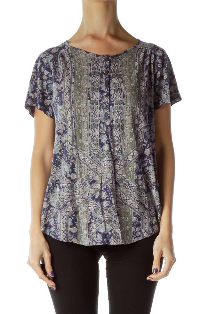 Navy Print Floral T-shirt