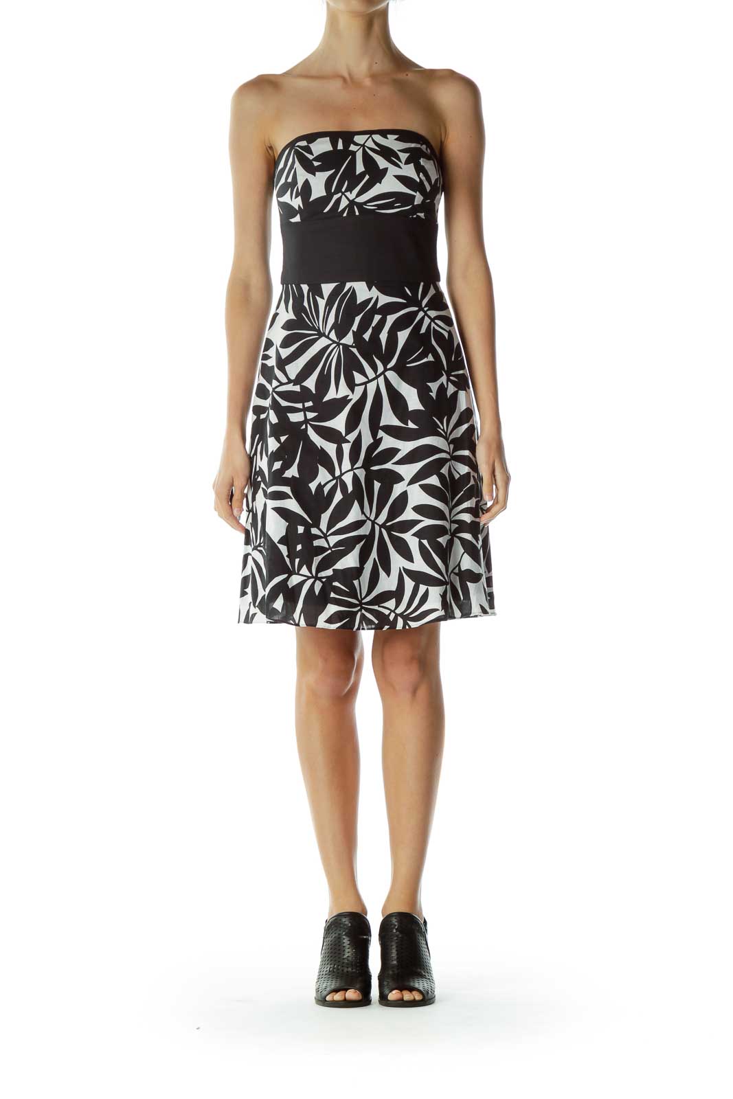 Black White Print Strapless A-Line Dress