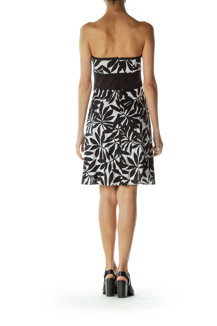 Black White Print Strapless A-Line Dress