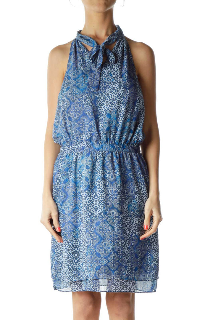 Blue Print Dress with Tie Detail