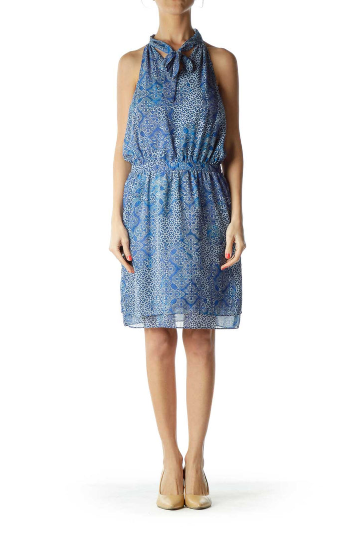 Blue Print Dress with Tie Detail