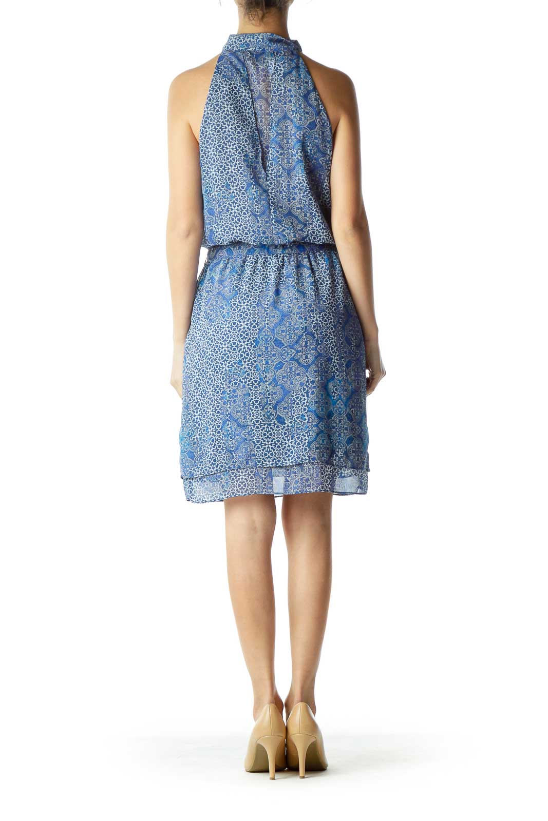 Blue Print Dress with Tie Detail