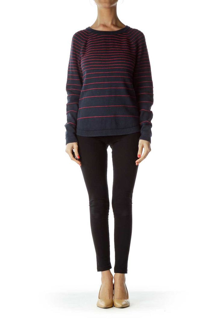 Blue Red Striped Knit Sweater