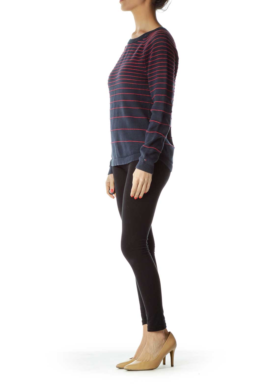 Blue Red Striped Knit Sweater