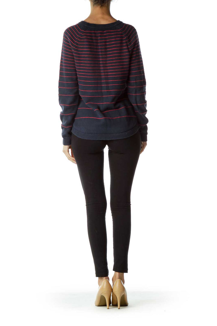 Blue Red Striped Knit Sweater