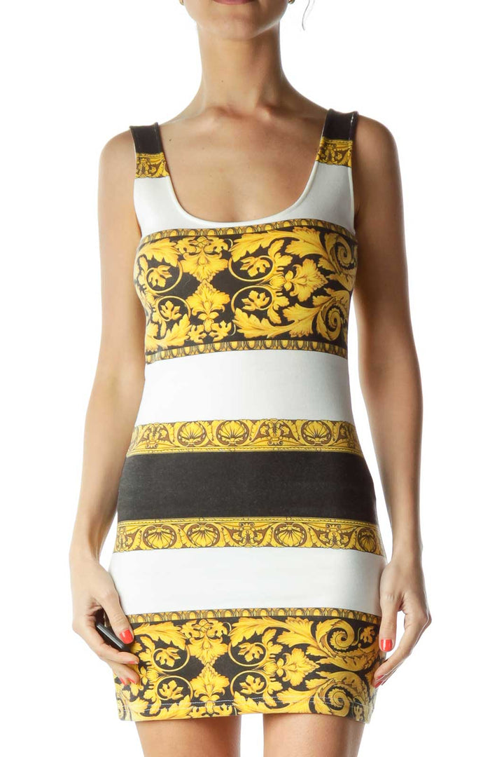 Yellow Black White Printed Day Dress