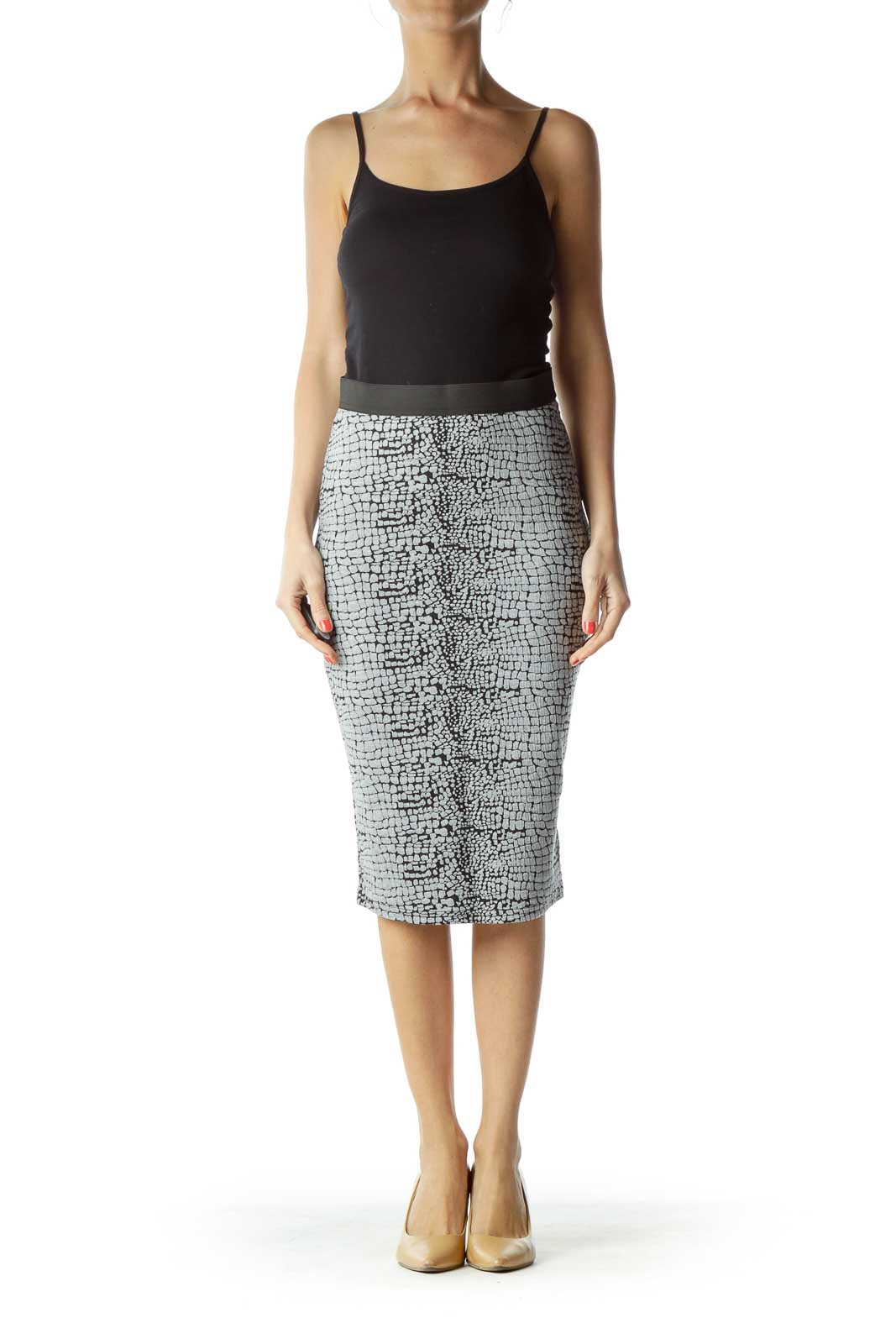 Black Gray Print Pencil Skirt