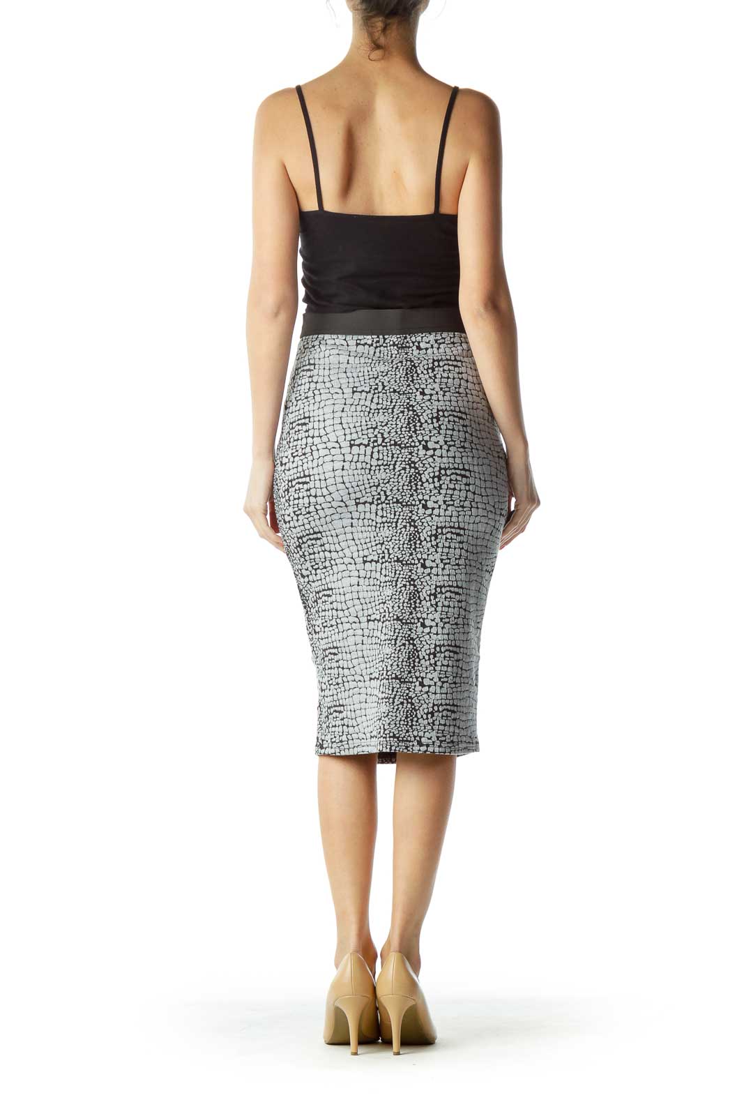 Black Gray Print Pencil Skirt