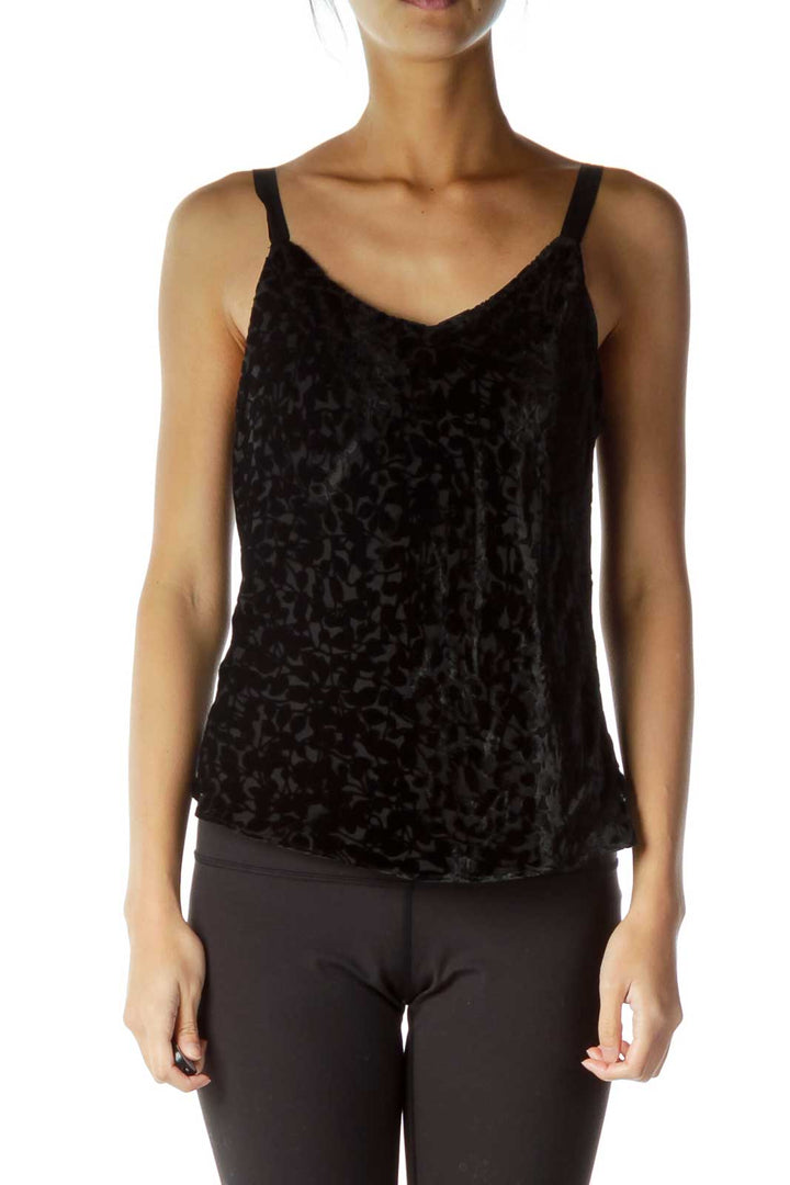 Black Velvet Print Spaghetti Strap Top