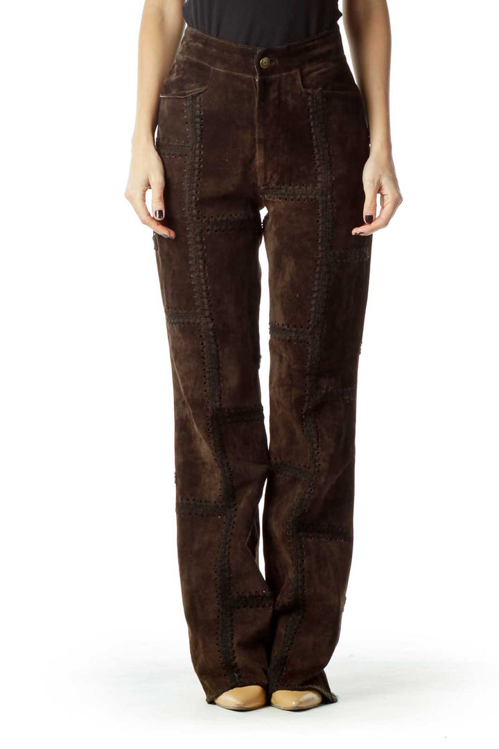 Brown Leather Patchwork Pant