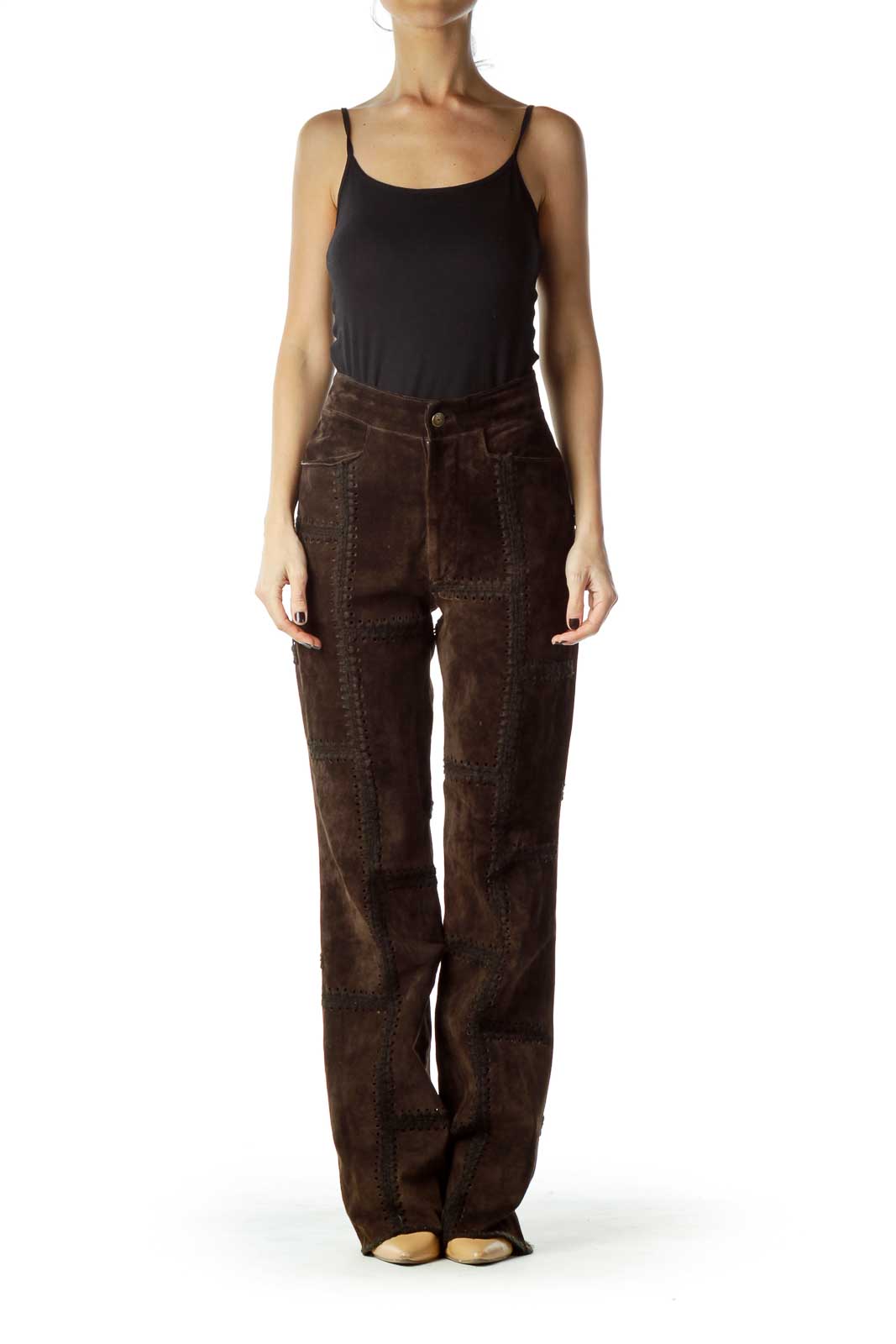 Brown Leather Patchwork Pant