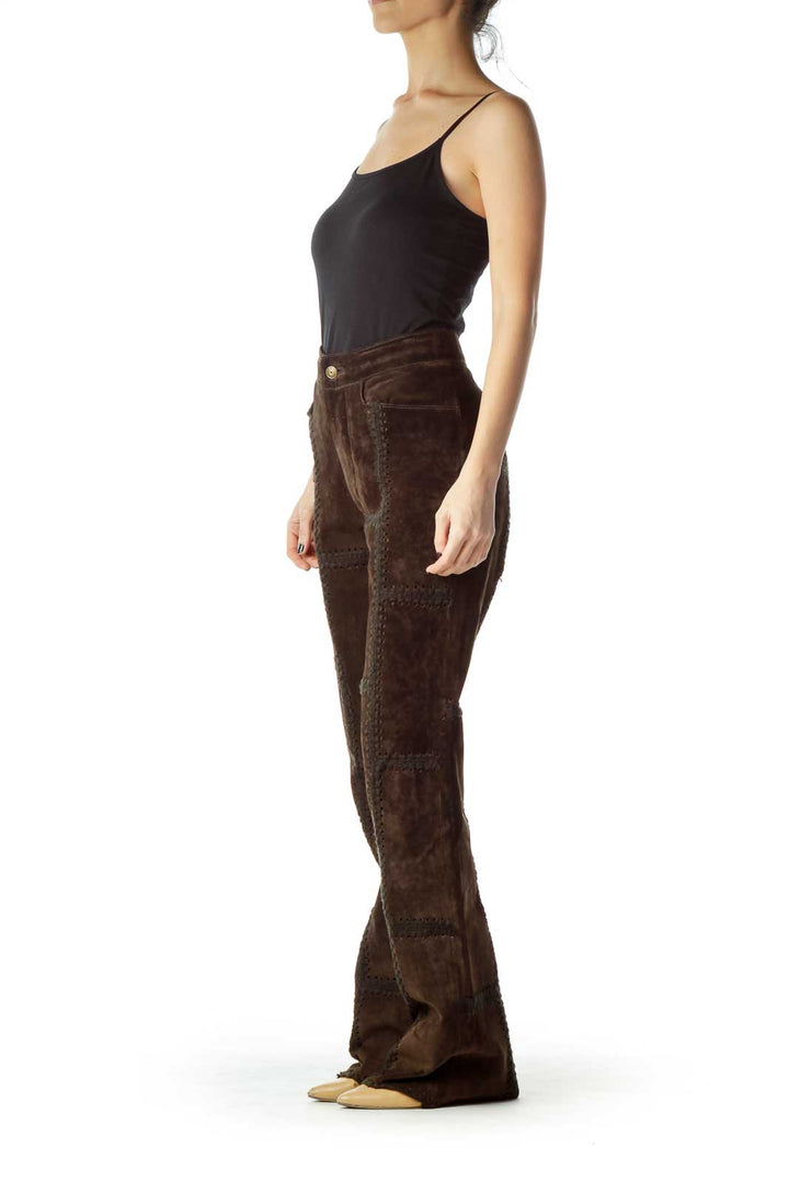 Brown Leather Patchwork Pant