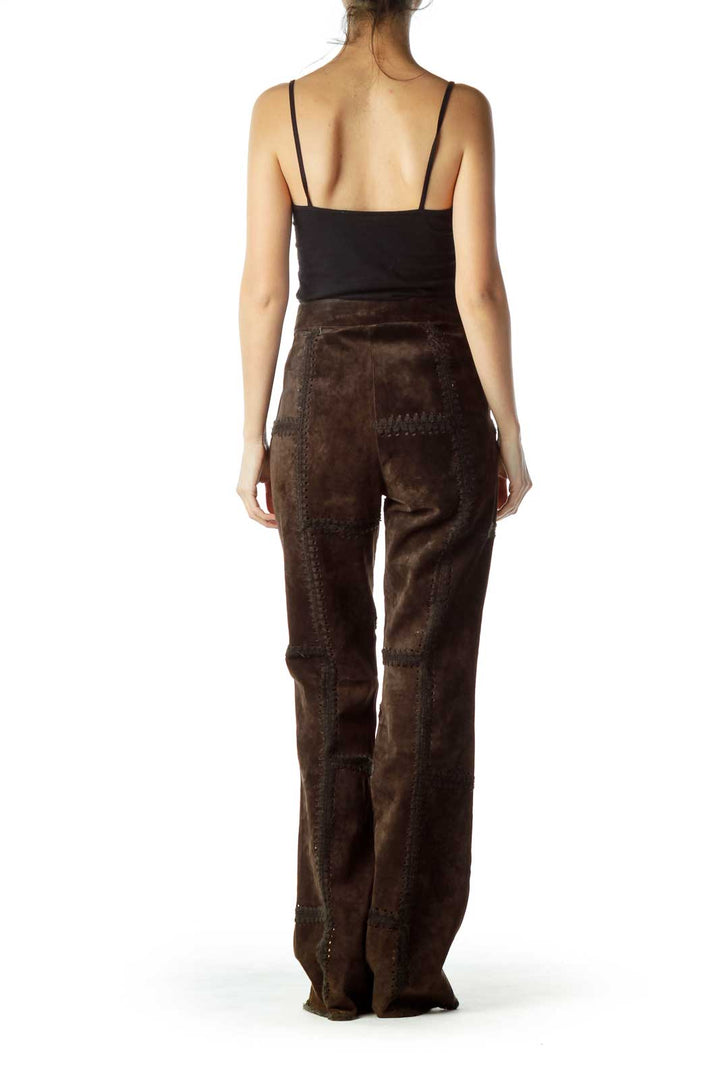 Brown Leather Patchwork Pant