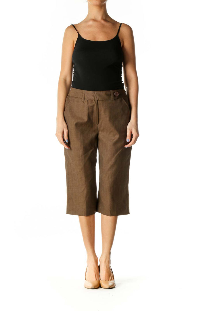 Brown Wool Cropped Slacks