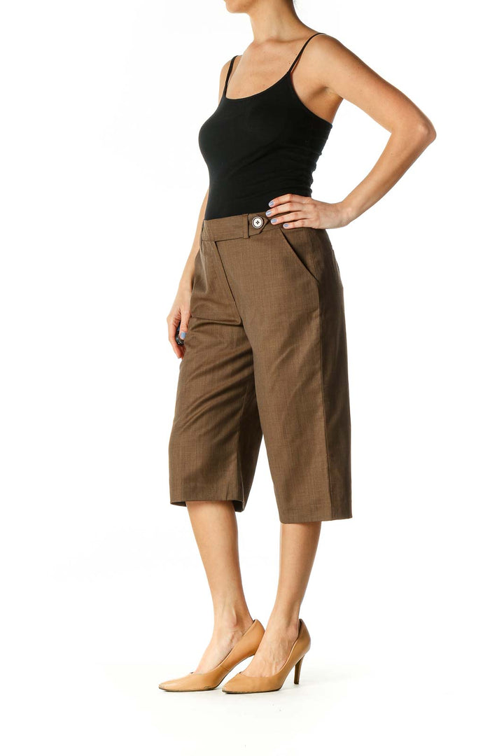 Brown Wool Cropped Slacks