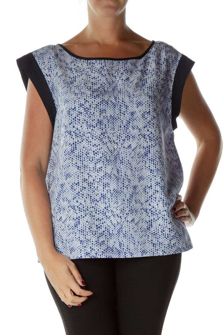 Blue Snake Skin Print Sleeveless Blouse