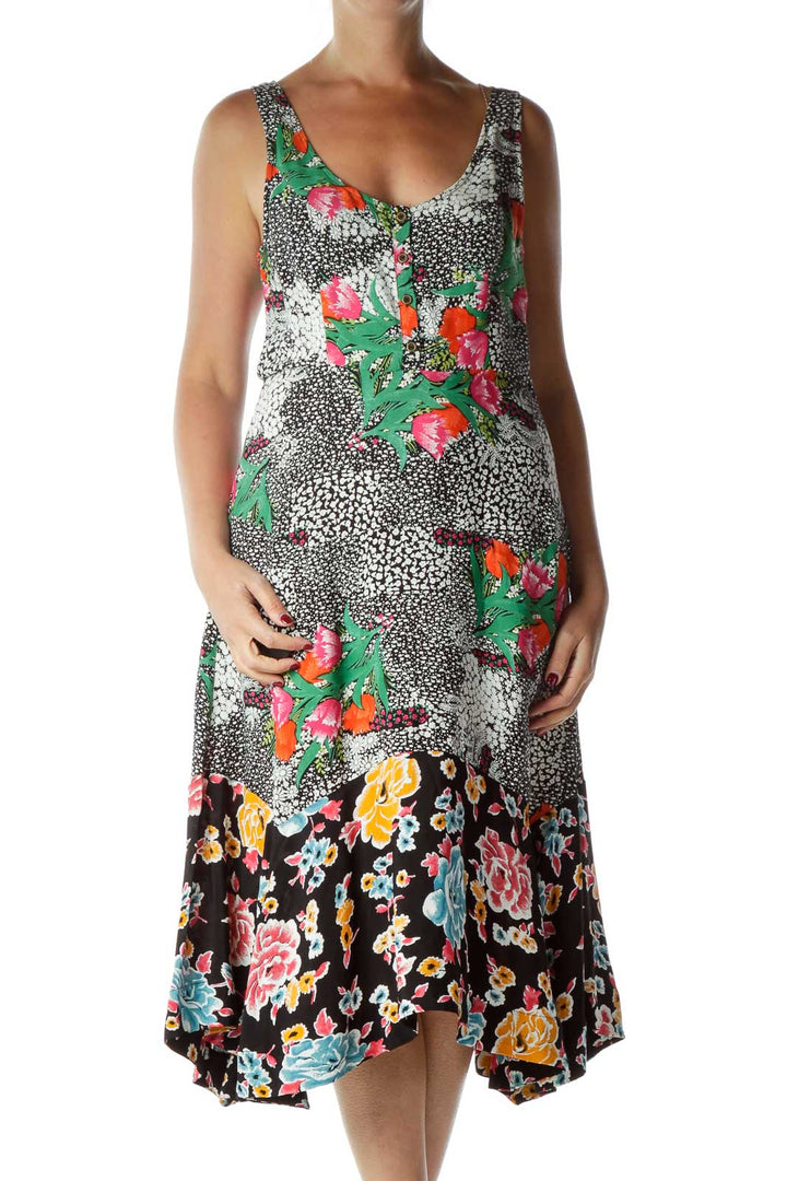 Multicolor Floral Print Midi Day Dress