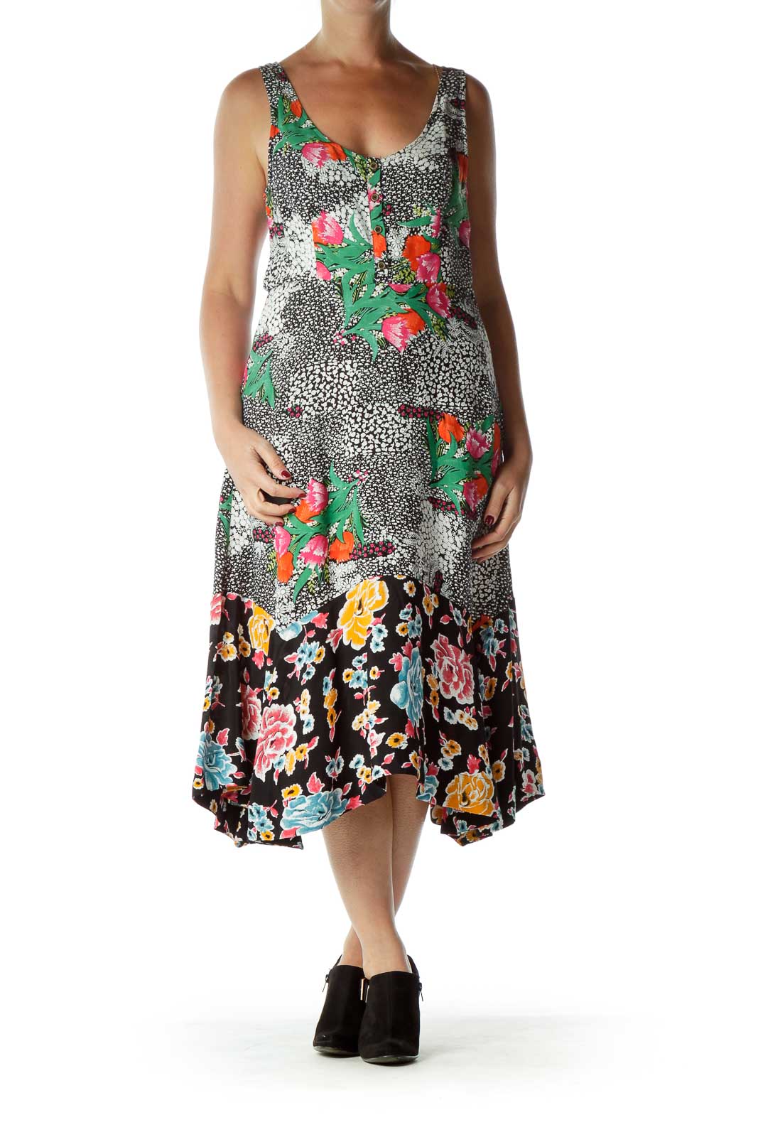 Multicolor Floral Print Midi Day Dress