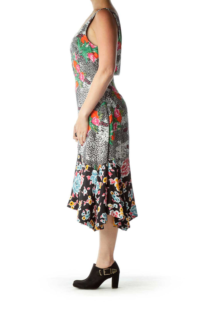 Multicolor Floral Print Midi Day Dress