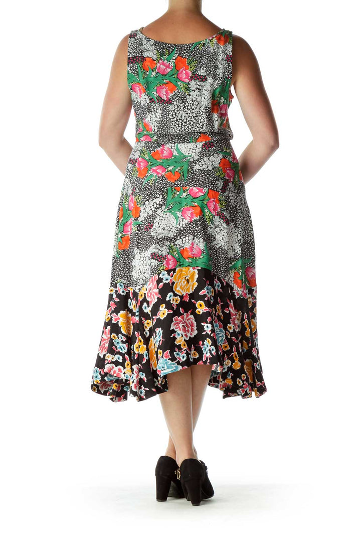 Multicolor Floral Print Midi Day Dress