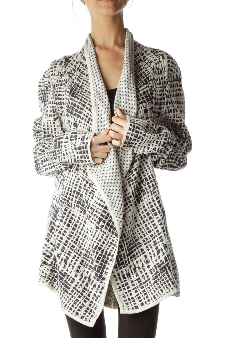 Cream Black Textured Cardigan